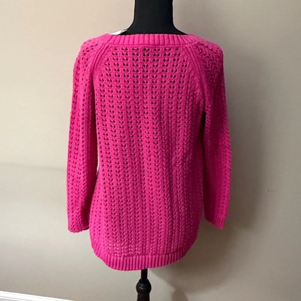 Talbots Pink Open Knit Sweater Petite Medium NWT. 100% cotton